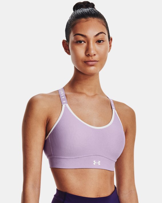 Women's UA Infinity Mid Heather Cover Sports Bra in Purple image number 0